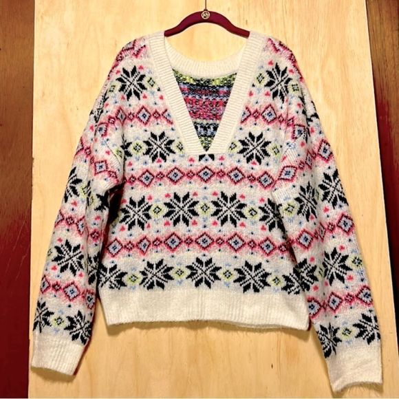 PINK Victoria Secret Xmas Snowflake Sweater L - Picture 2 of 6